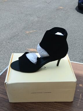 Black Women's Open-Toe Ankle-Cuff Heels